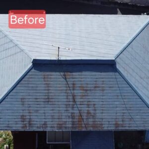 香川県愛媛県でのジンカリウム鋼板の完成後の屋根全景・ビフォーアフター