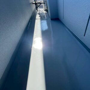 愛媛県四国中央市ベランダウレタン密着防水(X-2工法)自社検査後の工事完工