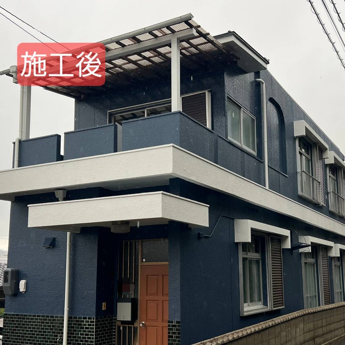 愛媛県四国中央市　F様邸　外壁塗装工事ツートンカラー　完成後　ブルー系ホワイト系①