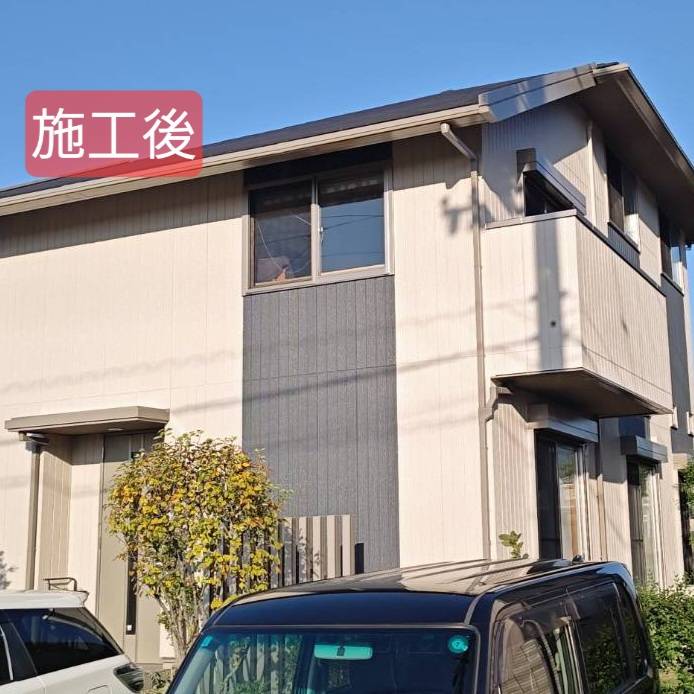 愛媛県新居浜市　S様邸　外壁塗装工事(ツートンカラー)　完成後　ベージュ系ブラック系